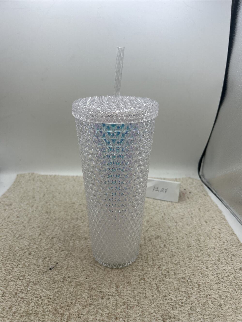Holiday Time 26-Ounce Acrylic Iridescent Double Wall Tumbler, Clear Cup w Straw